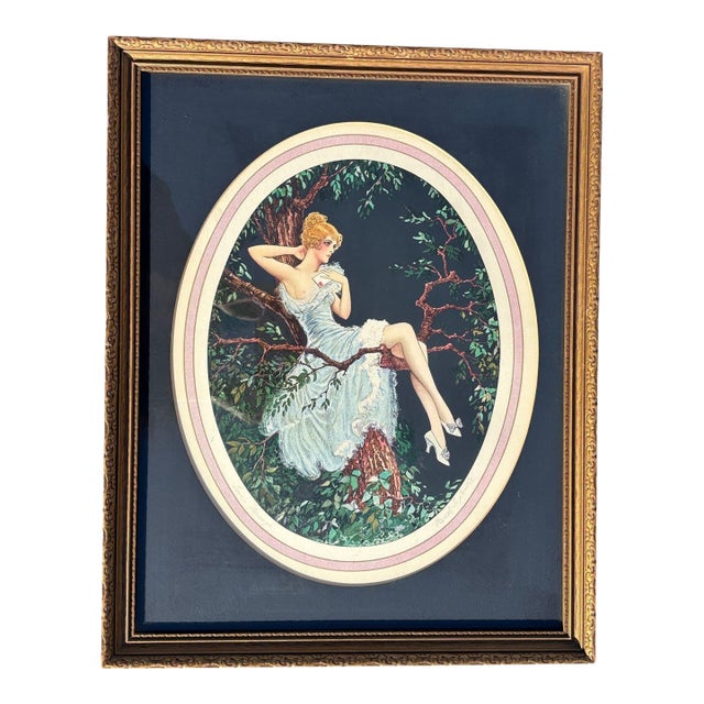 1920's Framed French Artwork "Lovers Message" by Marcel Le Boulte For Sale