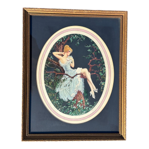 1920's Framed French Artwork "Lovers Message" by Marcel Le Boulte