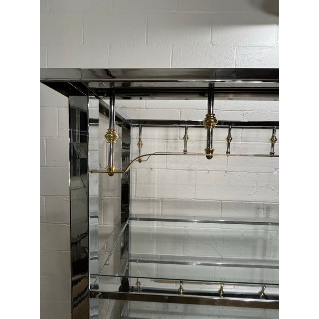 Vintage 1980s Mastercraft-Style Chrome, Brass & Glass Étagère For Sale In New York - Image 6 of 10