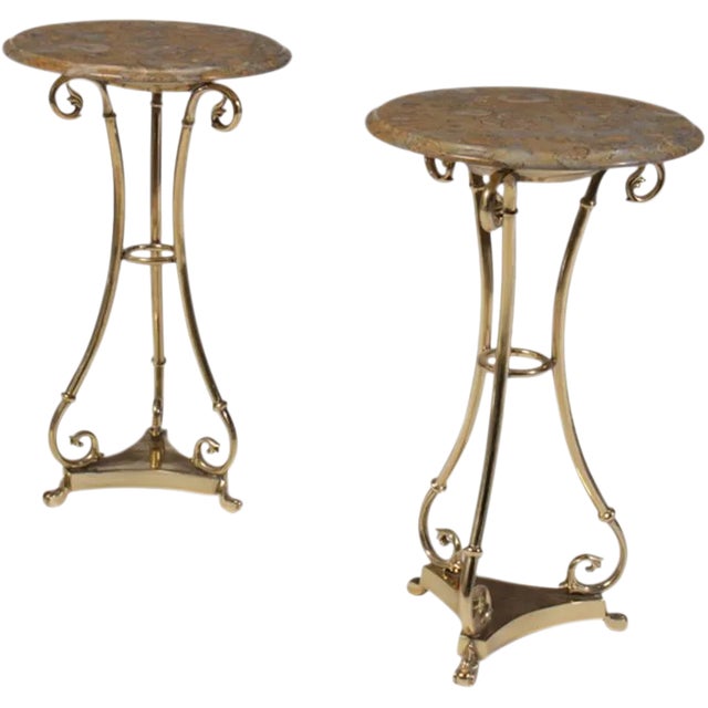 Brass Marble Top Gueridons - a Pair For Sale