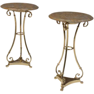 Brass Marble Top Gueridons - a Pair