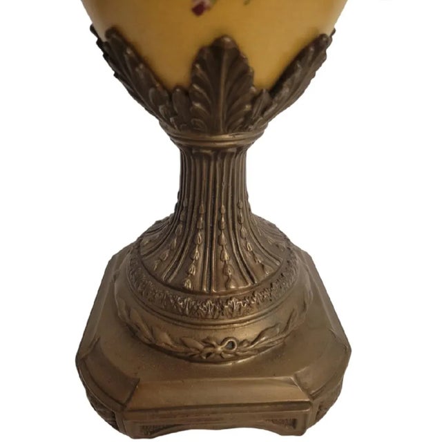 Chelsea House Inc Vintage French Ceramic Metal Covered Floral Yellow Red Extra Tall Urn Decorative Jar For Sale - Image 4 of 12