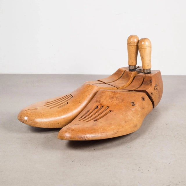 Original pairs of cobbler's wooden shoe forms. They have retained their original finish and have the appropriate wear....