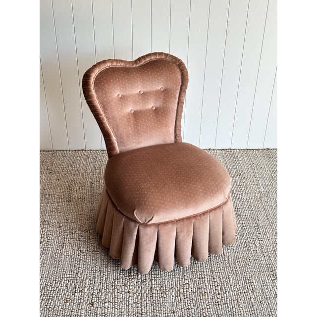 Vintage Blush Velvet Slipper Chair With Pleated Skirt For Sale - Image 11 of 12