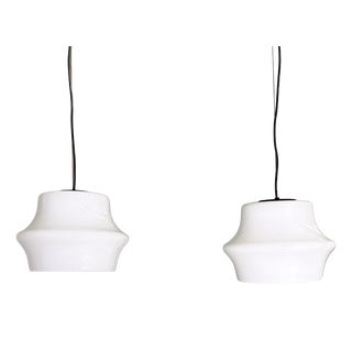 Mid-Century Modern Italian Opaline Glass Pendant Lights, 1950s, Set of 2 For Sale