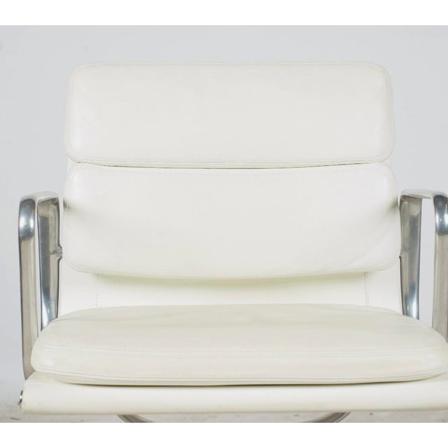 Animal Skin Mid 20th Century Authentic Charles & Ray Eames for Vitra Ea 208 White Leather Soft Pad Swivel Chair For Sale - Image 7 of 8