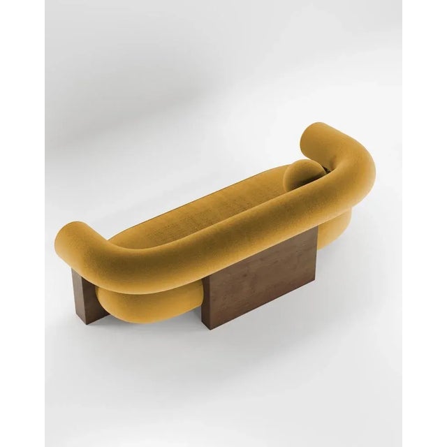 Cassete Sofa in Boucle Mustard and Smoked Oak by Alter Ego for Collector For Sale - Image 4 of 5