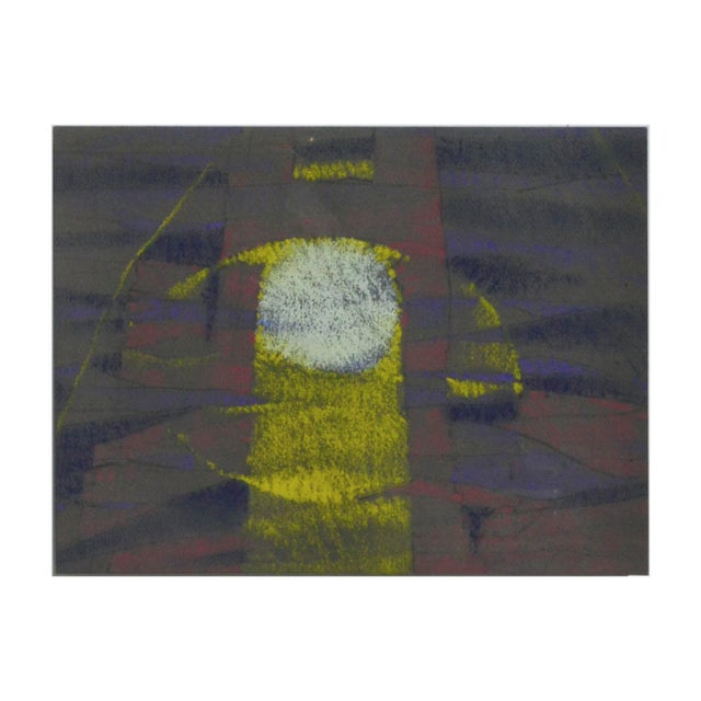 Wonderful 1980's abstract of sunset through Golden Gate Bridge arch. Unsigned. Presented in rustic painted wood frame....