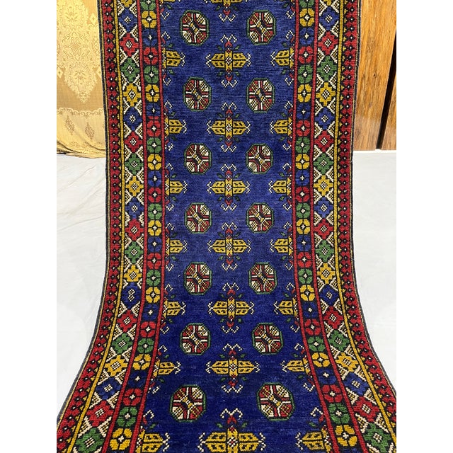 Cobalt Blue Turkmen-Style Mori Gul Wool Runner Rug, 2'8" X 9'3" For Sale - Image 4 of 15
