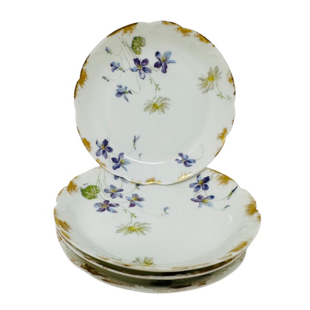 This is a charming set of four antique Haviland Limoges saucers, featuring the delicate and highly sought-after Schleiger...