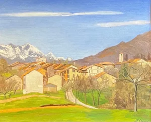 Jean Ferdinand Chomel, Salla Biellese, General View, 1947, Oil on Wood
