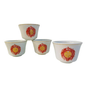 Mid-Century Gold Embossed Red Dragon Sake/Tea Cups, Set of 4