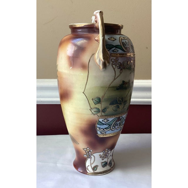 1940s Vintage Japanese Hand Painted Porcelain Vase, Bird-Design, 12 3/4” T For Sale - Image 5 of 12