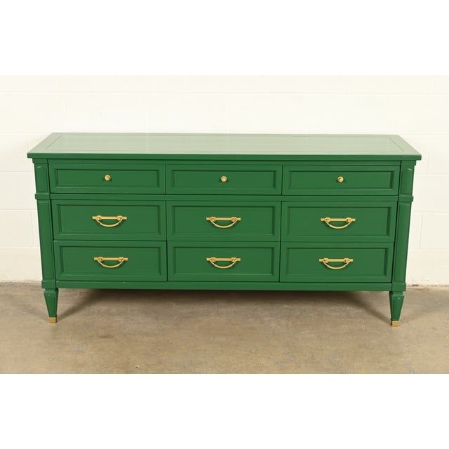 White Furniture White Furniture French Regency Louis XVI Green Lacquered Dresser or Credenza, Newly Refinished For Sale - Image 4 of 17