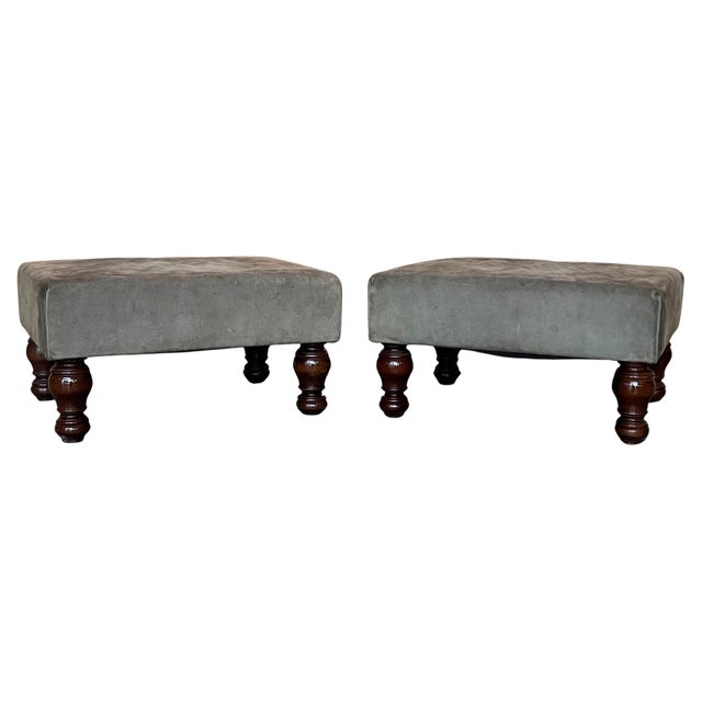 Pair of Footstools with leather seat and Bowl Legs For Sale - Image 15 of 18