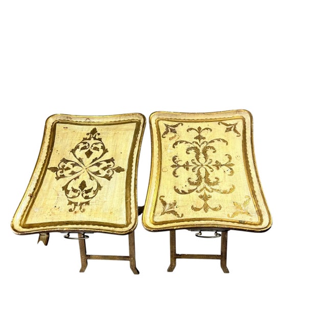 Vintage Italian Florentine Folding Tray Tables With Stand - Set of 4 For Sale - Image 9 of 12
