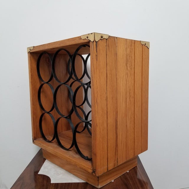 Mid Century Maple Campaign 9 Bottle Wine Rack | Chairish