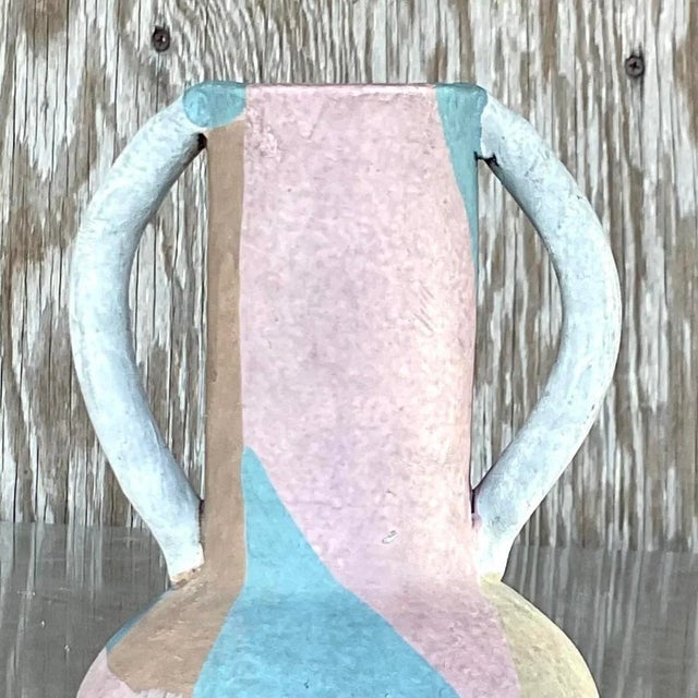 Sky Blue Vintage Boho Studio Pottery Vase For Sale - Image 8 of 12