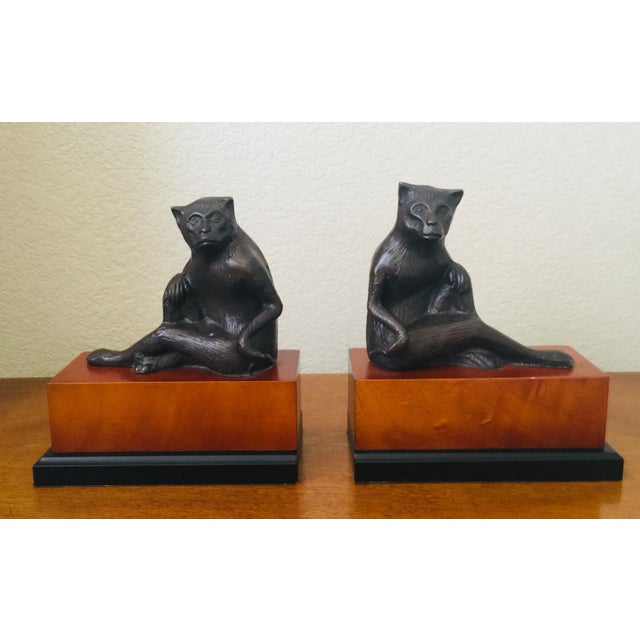 1940s French Art Deco Patinated Bronze Model of Reclining Monkeys Bookends- a Pair For Sale - Image 4 of 6