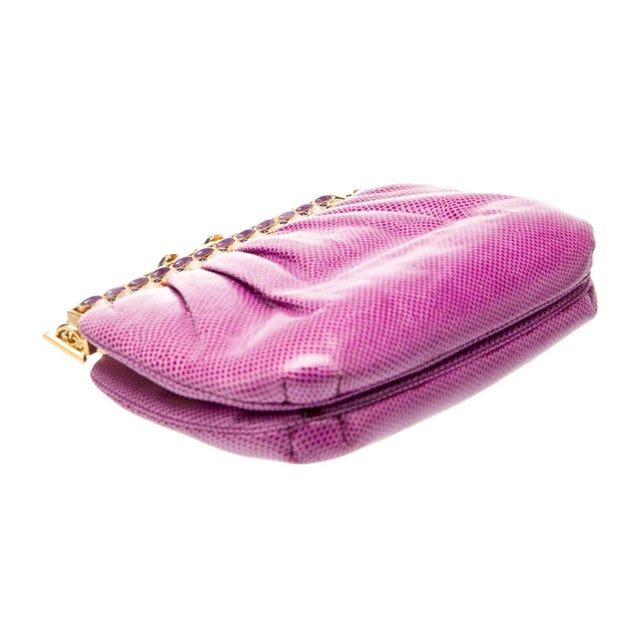 1990s 1990s Judith Leiber Karung Snakeskin Amethyst Rose Quartz Gemstones Day Evening Shoulder Handbag For Sale - Image 5 of 10