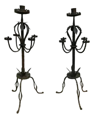 Pair of Italian Baroque Wrought Iron Five Light Candelabra