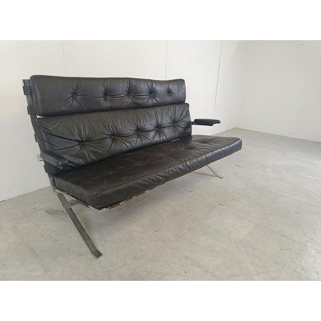 Black Vintage Black Leather and Chrome Sofa, 1970s For Sale - Image 8 of 12