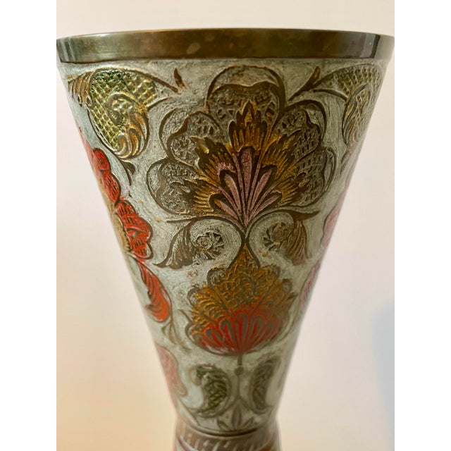 Mid-Century Penco Industries Etched & Enameled Brass Baluster Vase For Sale - Image 4 of 8