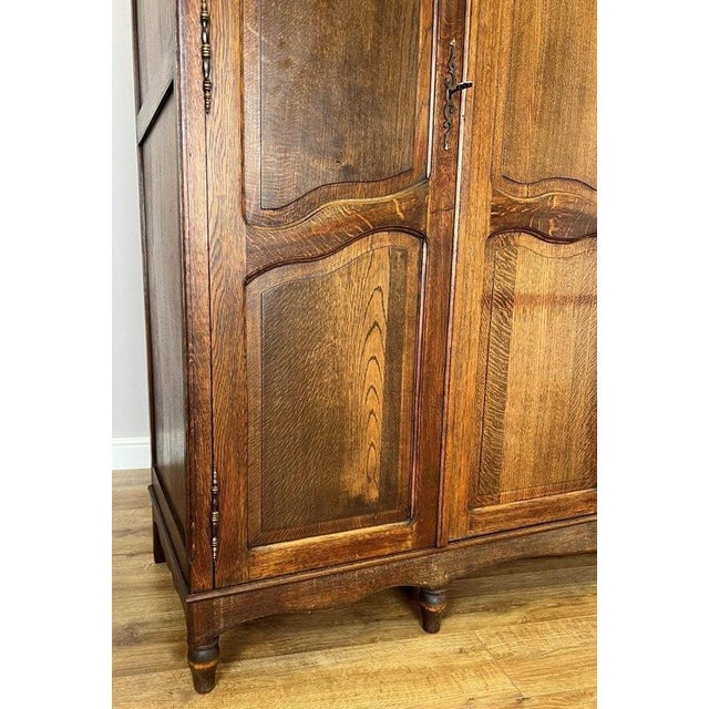 Vintage French Louis XVI Style Carved Oak 4-Door Wardrobe For Sale - Image 10 of 18