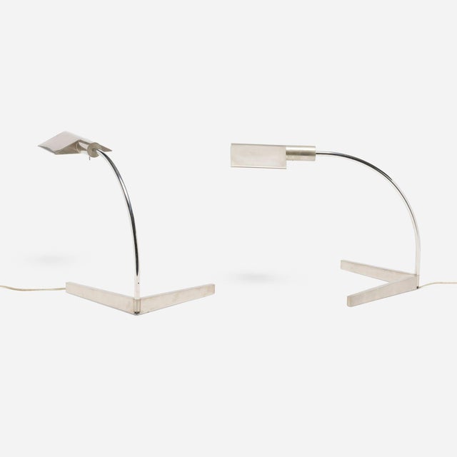Cedric Hartman Pair of Stainless Steel and Chrome Table Lamps, circa 1970 A refined pair of modernist table lamps by...