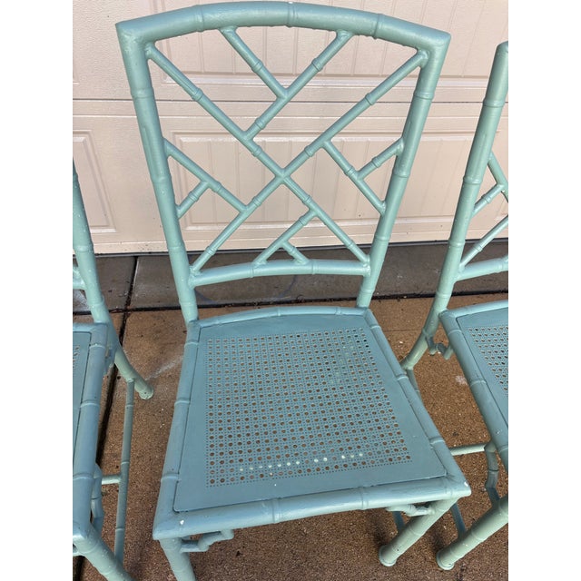 Teal Vintage Chinoiserie Patio Dining Chairs by Meadowcraft For Sale - Image 8 of 12