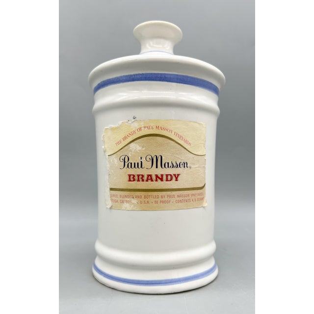 Aldo Londi 1970s Paul Masson Blue & White Ceramic Apothecary Jar Style Brandy Decanter by José Moya Del Pino – Traditional / Grandmillennial For Sale - Image 4 of 10