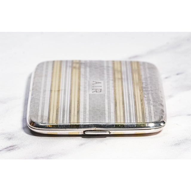 Metal Lux Hammered Antique Art Deco 14k Gold Sterling Silver Card Cigarette Case For Sale - Image 7 of 15