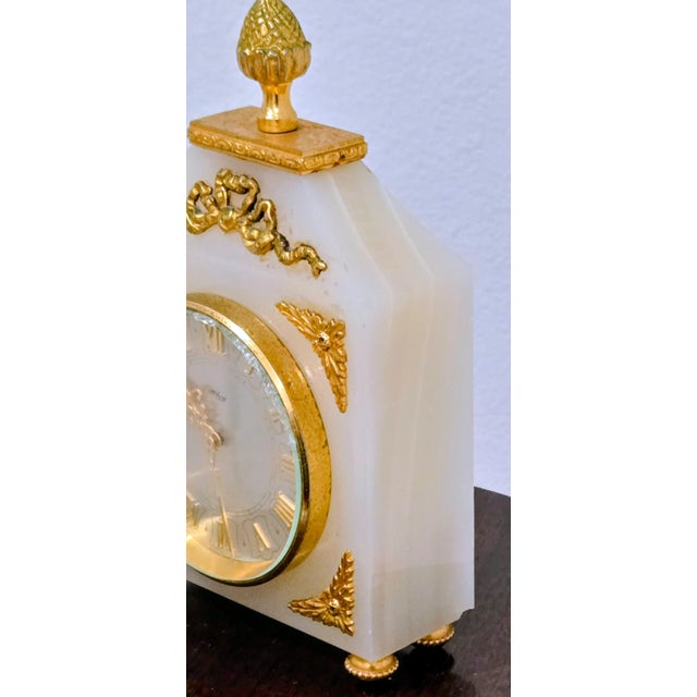 Elegant Swiss Imhof Onyx & Gilt Bronze Carriage Desk Clock – 15 Jewels, Vintage Mantelpiece Timepiece For Sale - Image 4 of 9