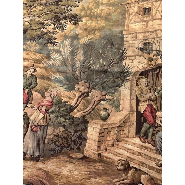 Antique French Aubusson Jacquard Tapestry Village, 1970s For Sale - Image 9 of 18