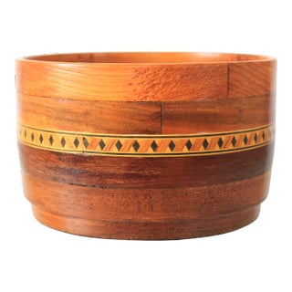 Hand Crafted Segmented Inlaid Marquetry Wooden Bowl For Sale