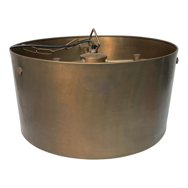 Burnished Brass Bronze Metal Drum Hanging Pendant Light For Sale