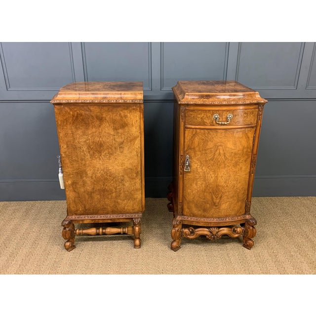 Tall Burr Walnut Pedestal Cupboards, 1910, Set of 2 For Sale - Image 4 of 18