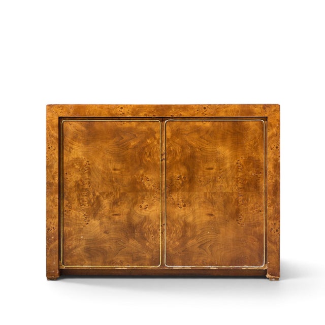 Mid 20th Century Milo Baughman Style Mid Century Burlwood and Brass Credenza With Hutch For Sale - Image 5 of 11