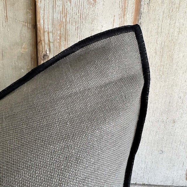 Mid-Century Modern Stone Washed French Linen Accent Pillow in Elephant With Insert For Sale - Image 3 of 6