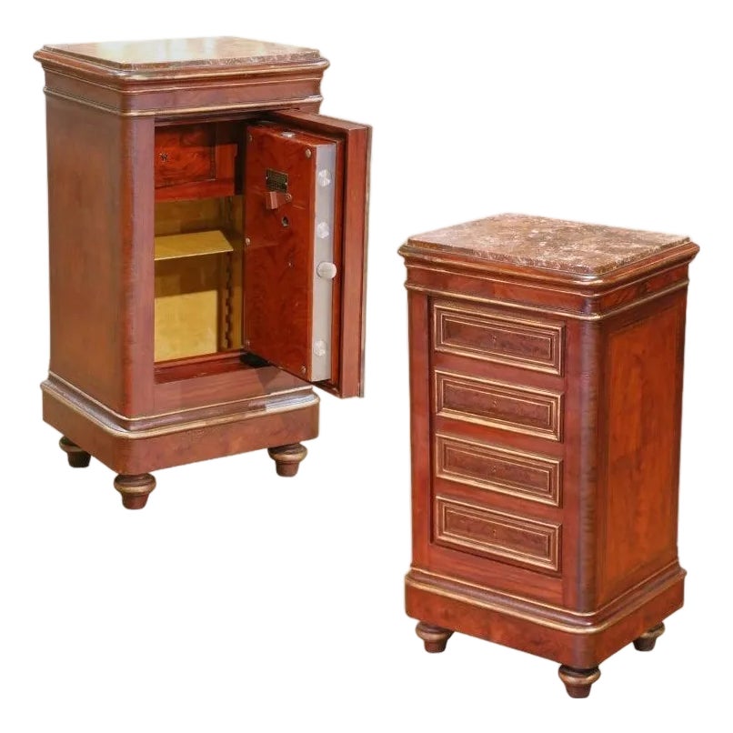 19th Century French Iron Safe With Walnut Veneer & Marble Top by ...