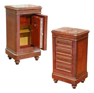 19th Century French Iron Safe With Walnut Veneer & Marble Top by Verstaen, Paris