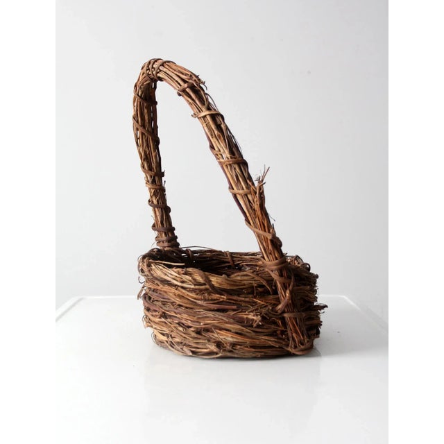Wood Vintage Rustic Twig Basket For Sale - Image 7 of 12