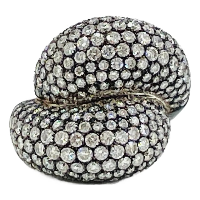 White Diamond Pave Ring in 18k White Gold and Black Rhodium, Size 7.5 For Sale