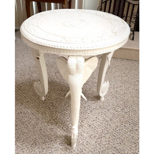 Mid 20th Century Solid Wood Anglo-Indian Style Carved Elephant Table For Sale - Image 9 of 11
