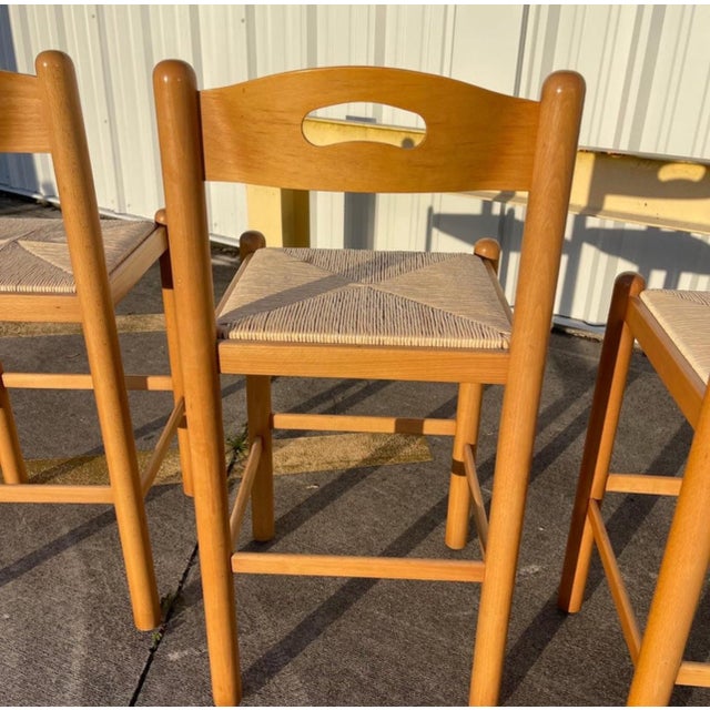 Postmodern Lowenstein Padova Dowel Wood Counter Height Bar Stool Chairs Set of 3 For Sale In West Palm - Image 6 of 10
