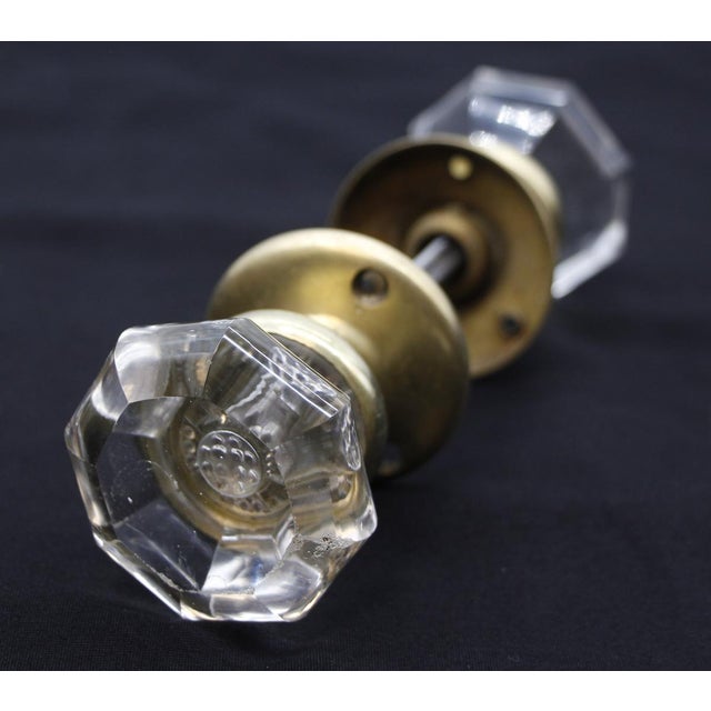 Vintage Concave Center Clear Glass Octagon Passage Door Knob Set For Sale - Image 4 of 4