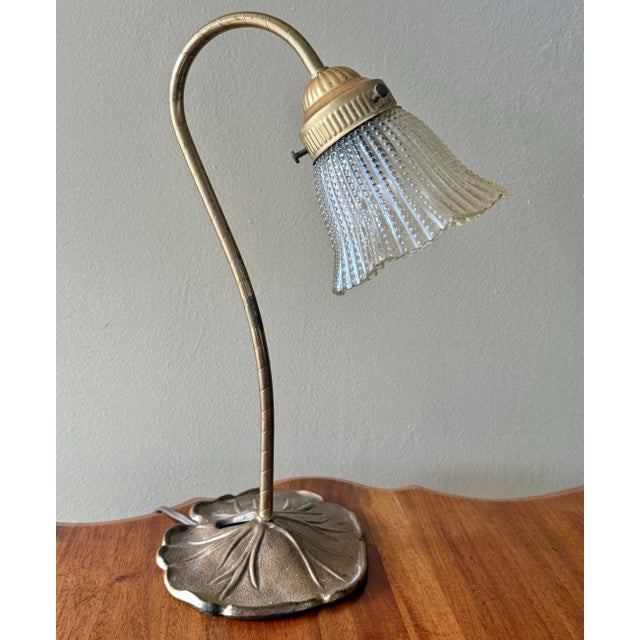 Mid 20th Century Mid 20th Century Gooseneck Lily Pad Lamp With Glass Shade For Sale - Image 5 of 10