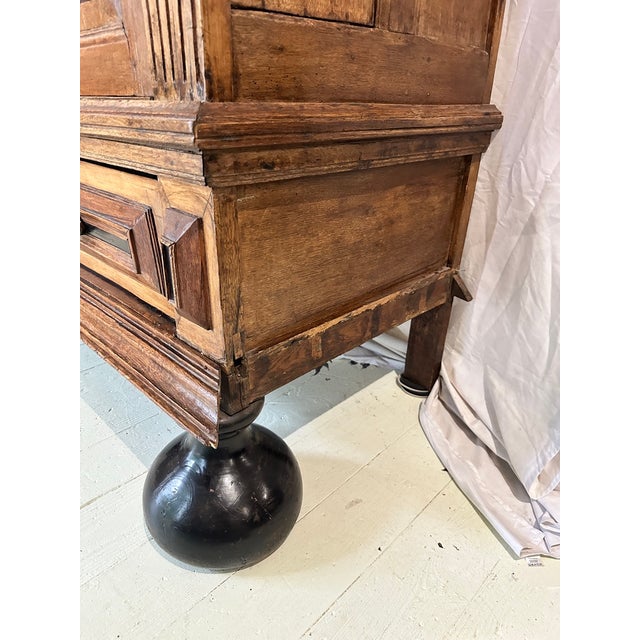 Baroque 19th Century Monumental Dutch Baroque Revival Cushion Cupboard (Kussenkast) Kas Cabinet on Ebonized Ball Feet For Sale - Image 3 of 10