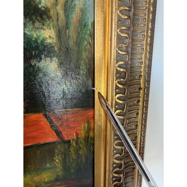 Vintage European Countryside River Landscape Oil Painting on Canvas – Framed For Sale - Image 17 of 17