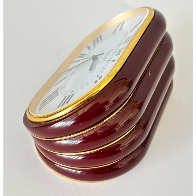 Metal Cartier Paris Accordion Clock With Date and White Roman Numeral Dial Circa 1980 For Sale - Image 7 of 12